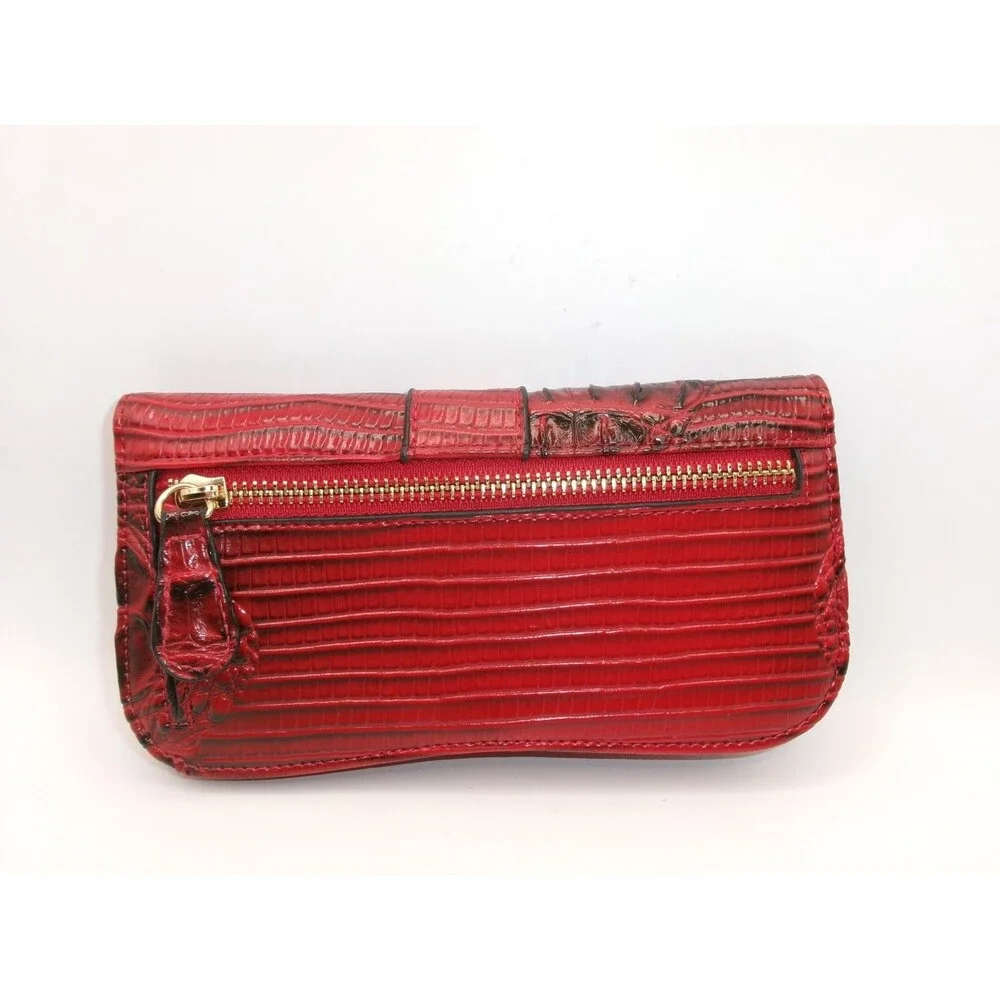 Women’s Guang Tong Wallet Red Croco Leather? Clutch Change Purse Gold Buckle 7x4